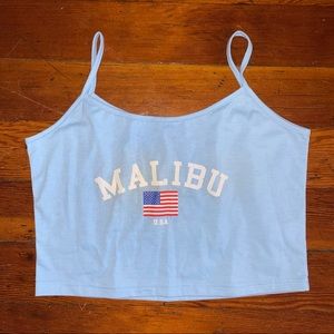 Shein Malibu American Flag Tank Top Baby Blue